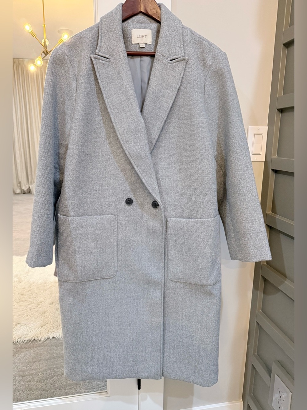 LOFT Light Gray Double-Breasted Long Length Coat NWOT Size LP